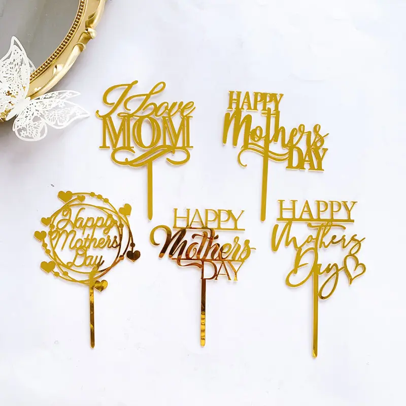 Hot Sale Festivalfeest Verjaardagstaartdecoratie Acryl Spiegel Goud Rose Goud Happy Mother 'S Day Cake Topper