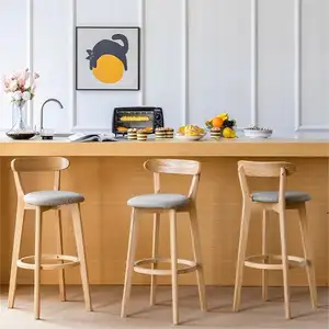 Diskon Besar Toko Kopi Cepat makanan modern bangku bar konter depan kayu solid perabotan kursi bar tinggi untuk dapur