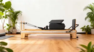Équipement de <span class=keywords><strong>Pilates</strong></span> Reformer en bois de chêne, professionnel, durable, haute résistance, réglable, écologique, avec lit coulissant central, pour studio de yoga et soin du <span class=keywords><strong>corps</strong></span> - Product Image 4