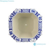 Pots à fleurs octogonaux en porcelaine RZKS13-D bleu et blanc, peints à la main, motif lotus vitré, pour jardin et usage domestique