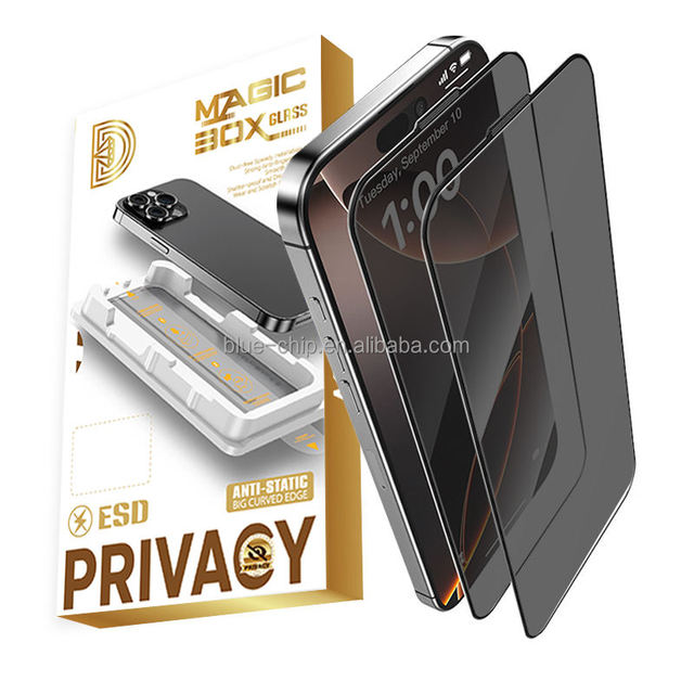 2 Pack Magic Box Easy Applicator Install Privacy Screen Protector for Iphone 17 16 Pro Max Tempered Glass With Installation Tool