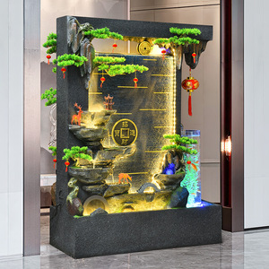 Fuente de agua de doble cara con cortina de agua, de pie, de resina, estilo chino, decoración Feng Shui para la inauguración de hoteles y clubes. - Product Image 1
