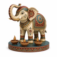 Lampe éléphant peinte sur mesure de grande taille pour Diwali avec un ensemble de trois lampes Diya, service de fabrication OEM pour projet de cadeau de vacances