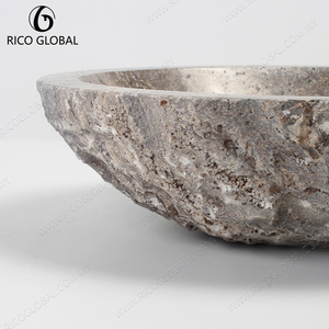 Natural Stone Vessel Basin Marble <b>Bathroom</b> Sink Freestanding Counter Polished <b>Rustic</b> Countertop <b>Vanity</b> 12L Capacity No Hole - Product Image 3