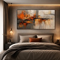Peinture à l'huile abstraite urbaine texturée orange et grise, faite à la main, sur toile, horizontale, large, art mural moderne pour la décoration du salon