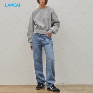 เสื้อสเวตเตอร์เอวลอยไหล่ผ้าฝ้ายผ้าเทอร์รี่ตัดและเย็บปักโลโก้100 - Product Image 3