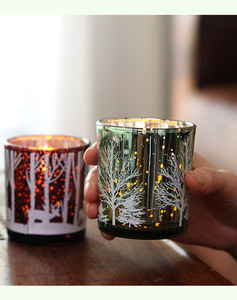Portavelas Navideño de Cristal Electrochapado Europeo, Rojo, Decoración para Mesa de Fiesta en el Hogar - Product Image 1