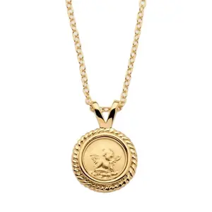 Custom 14k Gold Coin Angel Pendant Necklace,Medallion Cherub Guardian angel charm Cherub Pendant, jewelry Necklace for girl