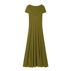 SHENZHU ZA Abito Lungo Elegante a Costine con Scollo a V e Maniche Corte, Nuova Collezione Primavera 2026 da Donna 4174038 - Product Image 2