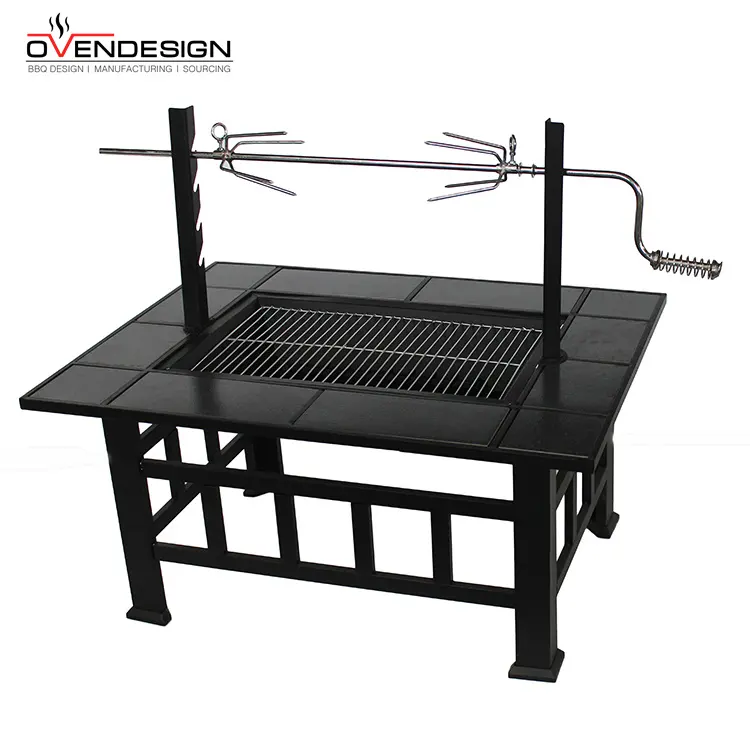 Good Quality Black High Temperature Resistant Lava Rock Stone Charcoal/Wood-fire Fire Pit BBQ Grill With Mesh Cover