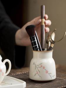 Pot de rangement peint à la main motif kaki pour cérémonie du <span class=keywords><strong>thé</strong></span> Six <span class=keywords><strong>Gentlemen</strong></span>, avec accessoires : tube à <span class=keywords><strong>thé</strong></span> individuel, cuillère à <span class=keywords><strong>thé</strong></span>, stylo à <span class=keywords><strong>thé</strong></span> - Product Image 4