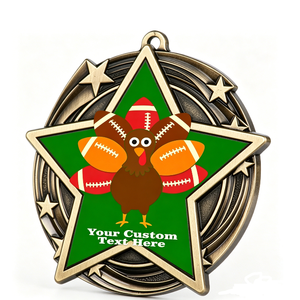 Medalla de Fútbol Americano con Forma de Estrella de Pavo de Acción de Gracias Personalizada, Chapada en Oro, Aleación de Zinc, Esmalte Duro, Impresión Digital - Product Image 3