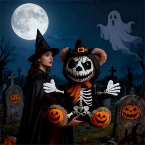 Cute Cartoon Halloween <b>Stuffed</b> Plush Animal Doll <b>Toy</b> Organic Cotton Vampire Skull Monster Pumpkin Man for Festive Decorations - Product Image 5