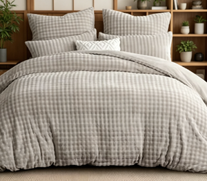 Parure <span class=keywords><strong>de</strong></span> lit 3 pièces en <span class=keywords><strong>flanelle</strong></span> polaire 200TC <span class=keywords><strong>beige</strong></span>, chaude, douillette, moelleuse, réversible, avec 2 taies d'oreiller 80x80cm - Product Image 3