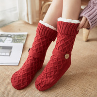 Chaussettes d'hiver en fibre acrylique épaisses, antidérapantes, pour adultes, style pantoufles de sol, couvre-pieds chauds pour la maison