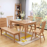Table à manger en bois massif de style nordique minimaliste, adaptée à 4-6 personnes, idéale pour les petites familles et les hôtels