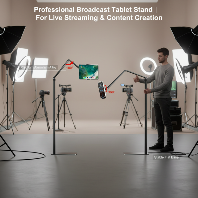 360 Degree Flexible Long Arm Tablet Stands Aluminum Alloy Adjustable Foldable Phone Holder Stand  for Office Studio Retail Store