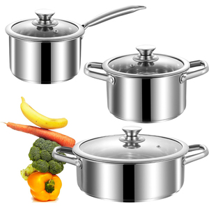 Ensemble de 6 casseroles et faitouts modernes en acier inoxydable avec poignées, compatibles gaz et induction - Product Image 6