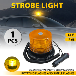 ไฟแฟลช LED ทรงกลมสีเหลืองอำพันแบบแม่เหล็ก สำหรับติดหลังคารถบรรทุก รถแทรกเตอร์ 12V-24V - Product Image 1