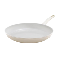 Poêle à frire blanche antiadhésive avec revêtement céramique, idéale pour les œufs et les omelettes, compatible lave-vaisselle et four, avec poignée en silicone anti-chaleur, disponible en OEM