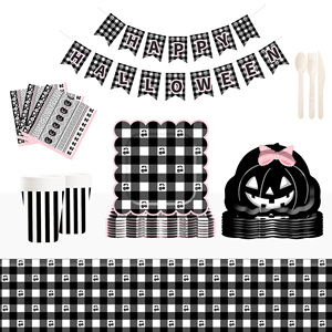 DAMAI Nouvel ensemble de vaisselle en papier personnalisé pour Halloween, décorations sur le thème de la citrouille, assiettes, gobelets et serviettes en papier pour Halloween - Product Image 1