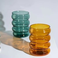 Vaso de Vidrio Corrugado de 300 ml, de Borosilicato, Colorido, para Leche, Jugo, Desayuno