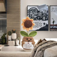 Jolie plante en pot au crochet en forme de tournesol, poupée tricotée à la main, ornement, accessoires de décoration d'intérieur et de bureau pour l'énergie positive