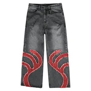 DIZNEW Custom New Fashion High Street Applique Embroidered Men's Denim Jeans 501 Patchwork Loose Luxury Jeans For Men And Women