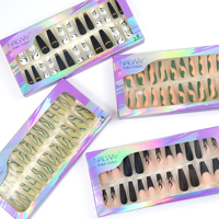 Expédition rapide Super collant 24 pièces Faux Ongle gros Long cercueil faux ongles boîte d'emballage presse à ongles sur