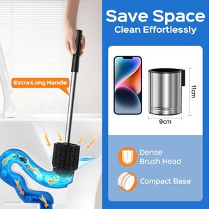 Brosse et couvercle de siège de toilettes ventilés et anti-humidité pour le nettoyage domestique, avec brosse de toilettes en silicone à manche en acier inoxydable - Product Image 2