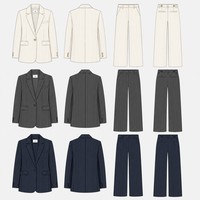 Ensemble deux pièces pour femme OEM, blazer à rayures fines de haute qualité, revers cranté, boutons dorés, pantalon large, logo personnalisé