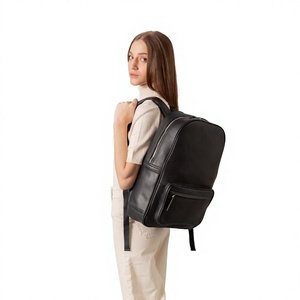 Modern Unisex PU Leather <b>Backpack</b> Solid Black Zipper Closure Front Pocket Adjustable <b>Strap</b> Durable 20-30L Daily Use - Product Image 5