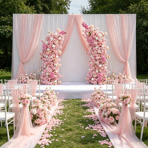 DKB Hot Selling <b>Pink</b> Artificial Silk Flower Arch <b>Backdrop</b> Horn Shape Wedding Arch Arrangements Party Decorations Customizable - Product Image 1