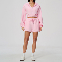 Ensemble de vêtements décontractés pour femmes, sweat-shirts à capuche zippés en polaire, pantalons de survêtement, shorts, rouge, pour l'hiver et Noël