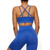 Ensemble de sport et yoga quatre pièces sans couture pour femme, col halter et décolleté en V, taille haute avec décoration en cristal, qualité supérieure