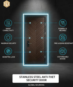 Villa moderne 304 Porte de sécurité en acier inoxydable avec serrure intelligente à empreinte digitale antivol Portes d'entrée principale avant - Product Image 2