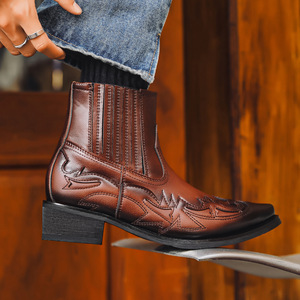 Dropshipping Logo personalizzato all'ingrosso moda retrò <span class=keywords><strong>tacco</strong></span> <span class=keywords><strong>alto</strong></span> ricamato a punta chiusa stivaletti alla caviglia da <span class=keywords><strong>uomo</strong></span> <span class=keywords><strong>stivali</strong></span> Western Chukka - Product Image 6