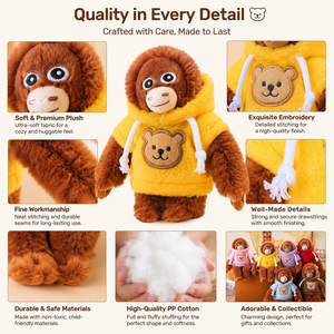 Vente en gros d'usine, assortiment de 6 couleurs, singe en sweat à capuche avec broderie d'ours, porte-clés singe en peluche super doux - Product Image 3