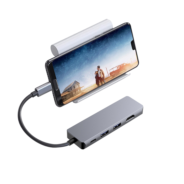 High Quality USB-C hdmi Hub 5 Ports 5 in 1 With 2USB+PD+HDMI+RJ45(100Mbps) Converter Adapter Fast Charger Type C Hub Multiports