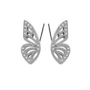 Anting-Anting Halus Populer Wanita 925 Perak Lapis Emas Simetris Kupu-kupu Stud Earrings