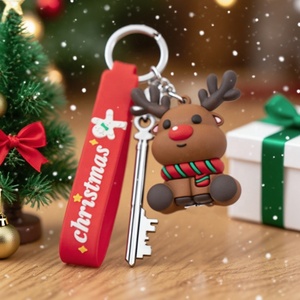 Cute Christmas Reindeer Snowman Keychains Manufacturer Custom 3D Logo Soft Rubber Keyrings for Holiday Gifts Souvenir