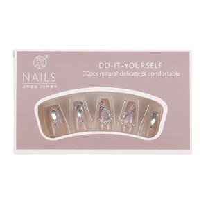 Xiaohongshu Hot-Selling Handmade Wearable Wholesale Medium-Length Heart-Shaped Rhinestone Tips <b>Nail</b> Stickers Fake <b>Nails</b> - Product Image 5