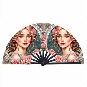 Éventail pliable en bambou de 33 cm pour festivals, promotions et fêtes – Éventail à main en nylon élégant avec motif peint - Product Image 6