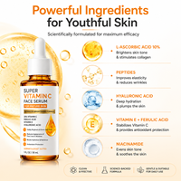 Sérum de soin de la peau à l'acide hyaluronique, à la niacinamide et à la super vitamine C pour la réduction des rides du visage, des taches de vieillesse, le raffermissement, le lifting et l'hydratation, 30 ml pour