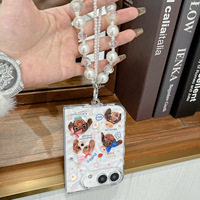 Coque transparente froissée pour iPhone Duo Fold, motif dessin animé chiot chaton, anti-rayures, pour femmes