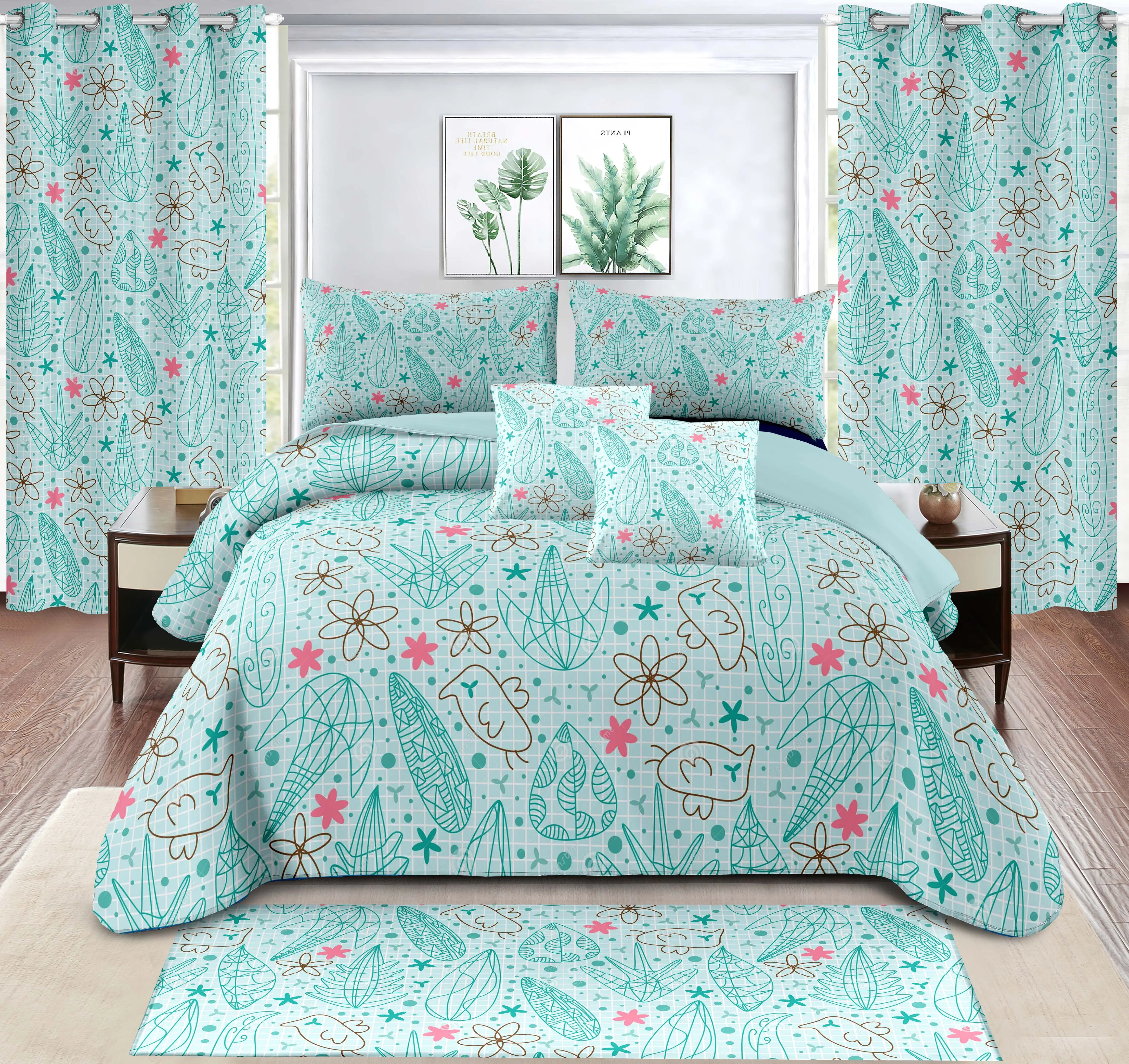 Set di 4 pezzi gonna da letto con tenda finestra copripiumino biancheria da letto con tende di corrispondenza set di lenzuola con tende