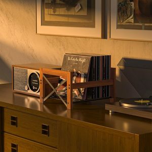 Soporte de almacenamiento de madera moderno 7 \ "-12 \" Soporte de discos de vinilo con estante organizador de archivos tiene capacidad para 50-100 registros DVD para uso en la cocina - Product Image 1