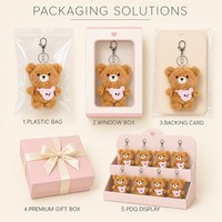 Adorable mini porte-clés en peluche ours brun avec pochette rose à bandoulière et visage d'animal qui cligne, idéal comme breloque de sac ou cadeau