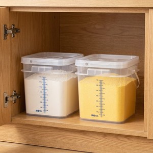 Seau <span class=keywords><strong>de</strong></span> rangement en plastique transparent <span class=keywords><strong>de</strong></span> qualité alimentaire pour garde-manger, avec poignée et couvercle gradué, pour farine, sucre, riz, flocons d'avoine et aliments secs - Product Image 1