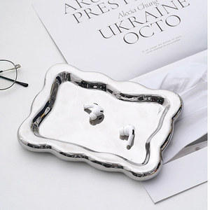 <strong>Ceramic</strong> White and Golden <strong>Jewelry</strong> Tray Earring Plate with Color Rim Decorative Trinket Plate <strong>Jewelry</strong> Organizer Dish Ring Holder - Product Image 2